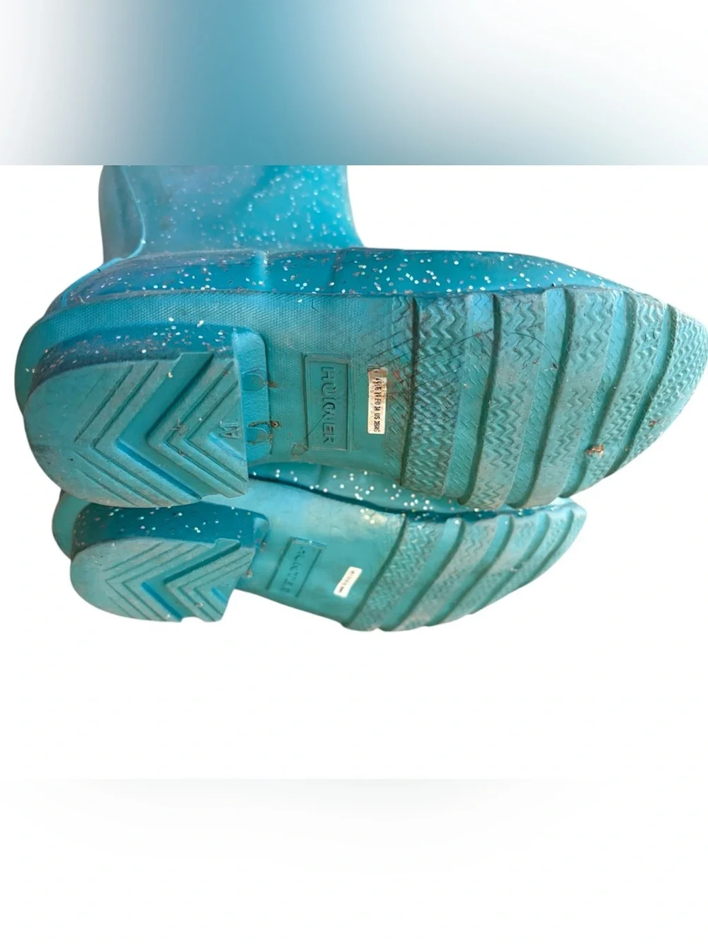 Hunter Original Kids Giant Glitter Tall Waterproof Rain Boots Teal Size 3 Y EU34